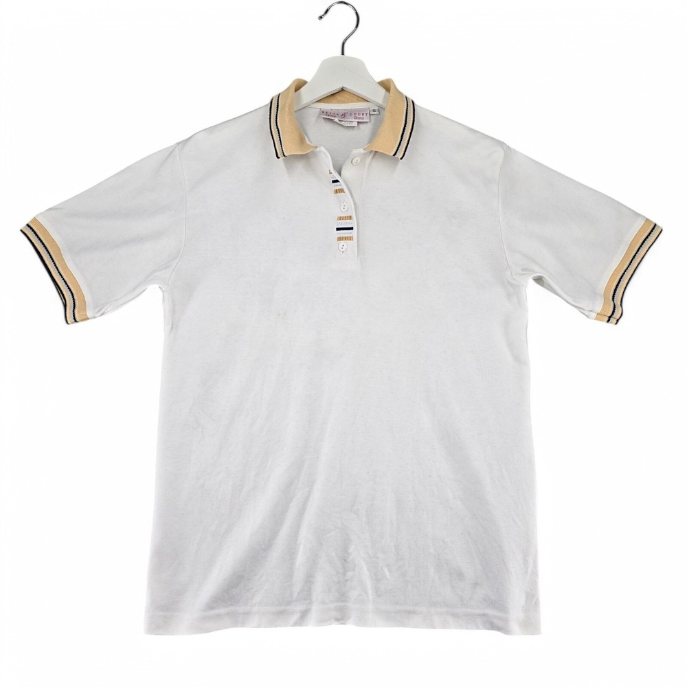 Bette & Court Signature Polo Womens Small White Cotton Blend Contrast Trim USA